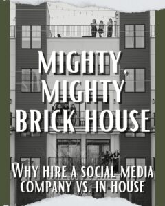 group picture of a social media management company on the decks of a modern condo building