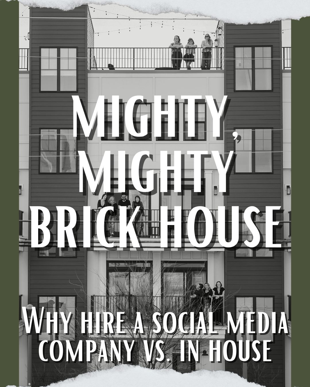 group picture of a social media management company on the decks of a modern condo building